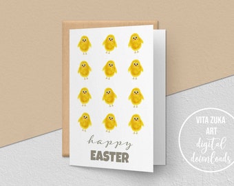Printable Easter Card, Chicks digital card, Happy Easter digital Card, Instant download card, Printable 5x7 card, Funny Card with Chicks