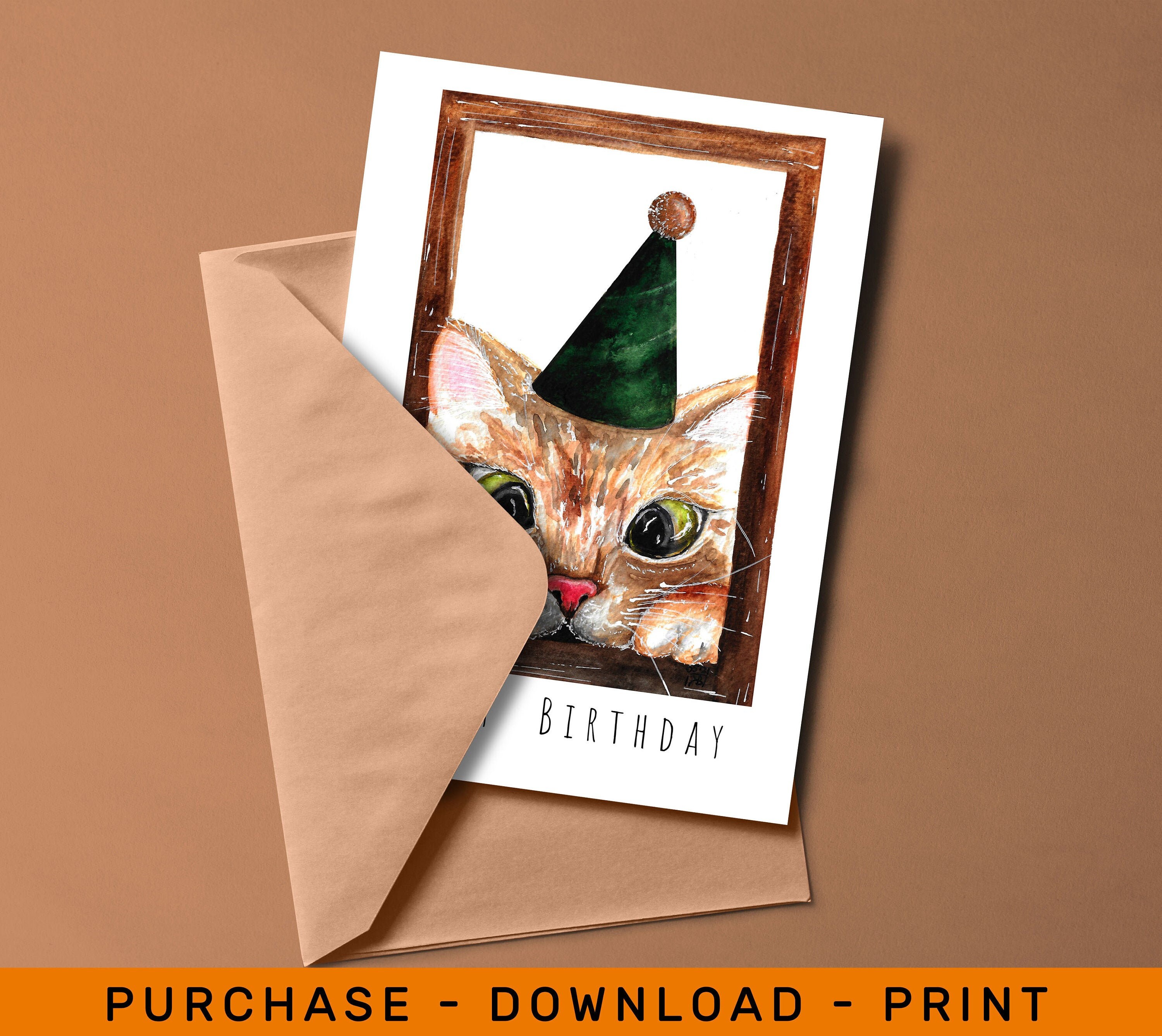 Printable Cat Card, Birthday Cat Card, Printable Greeting Card, Happy ...