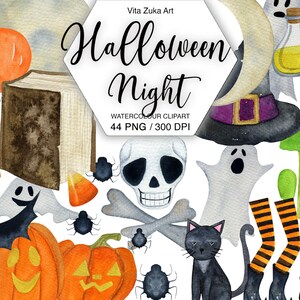 Halloween Night clipart, Halloween Clipart, Watercolor Halloween, Halloween PNG, Halloween illustration, Pumpkin night clipart