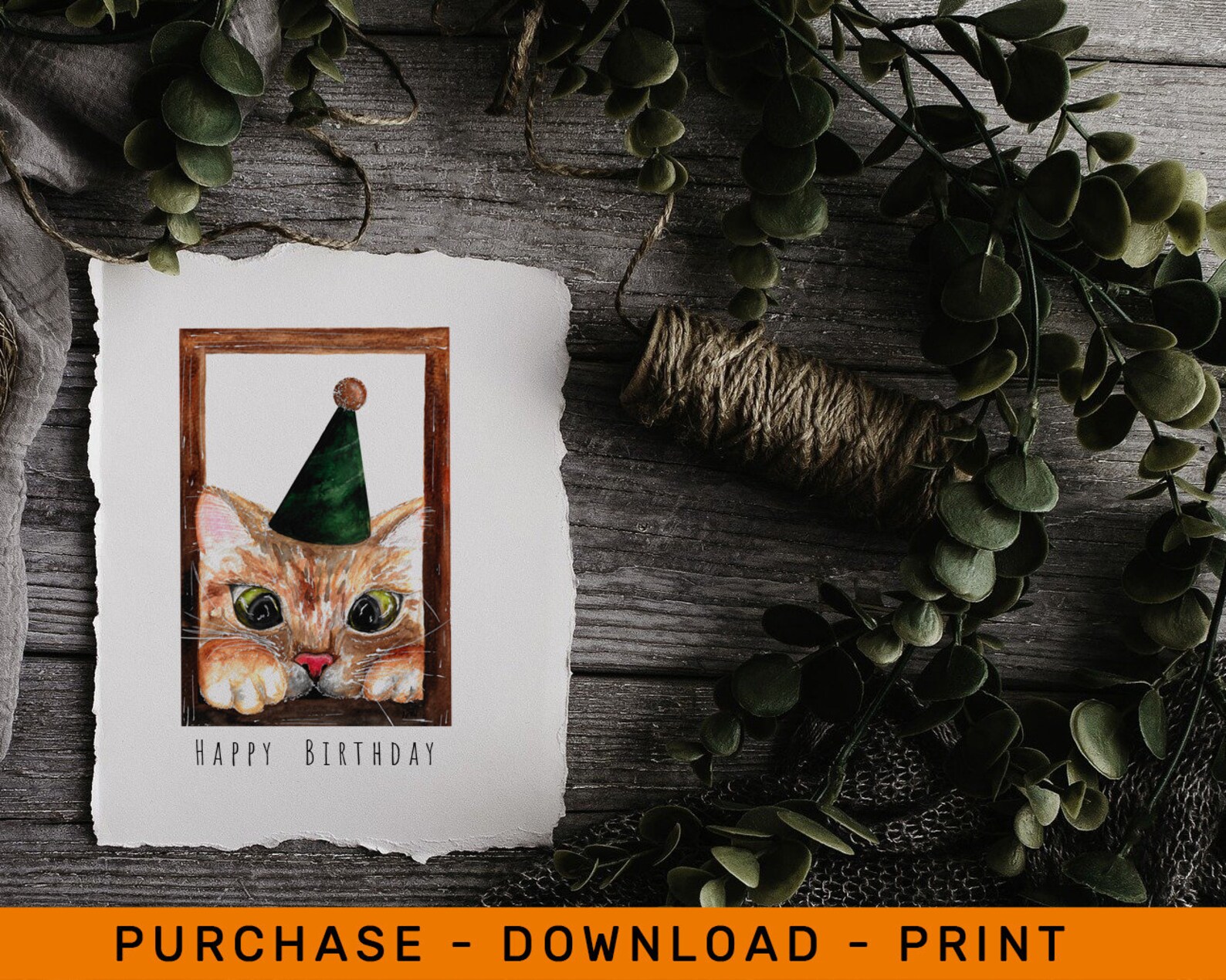 Printable Cat Card Birthday Cat Card Printable Greeting Etsy UK