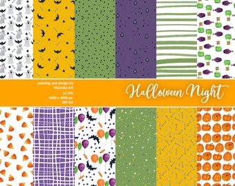 Halloween Digital Paper Set: Ghosts, Pumpkins, Bats (Digital Download)