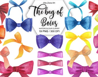 Watercolor Bow Clipart: Colorful Bows PNG Set (Digital Download)