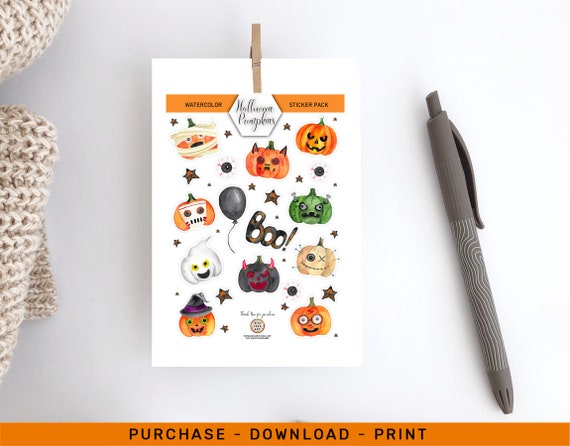 Halloween Printable Stickers Halloween Downloadable Stickers - Etsy
