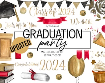 Watercolor Graduation Clipart 2025: Party Decor (Digital Download)