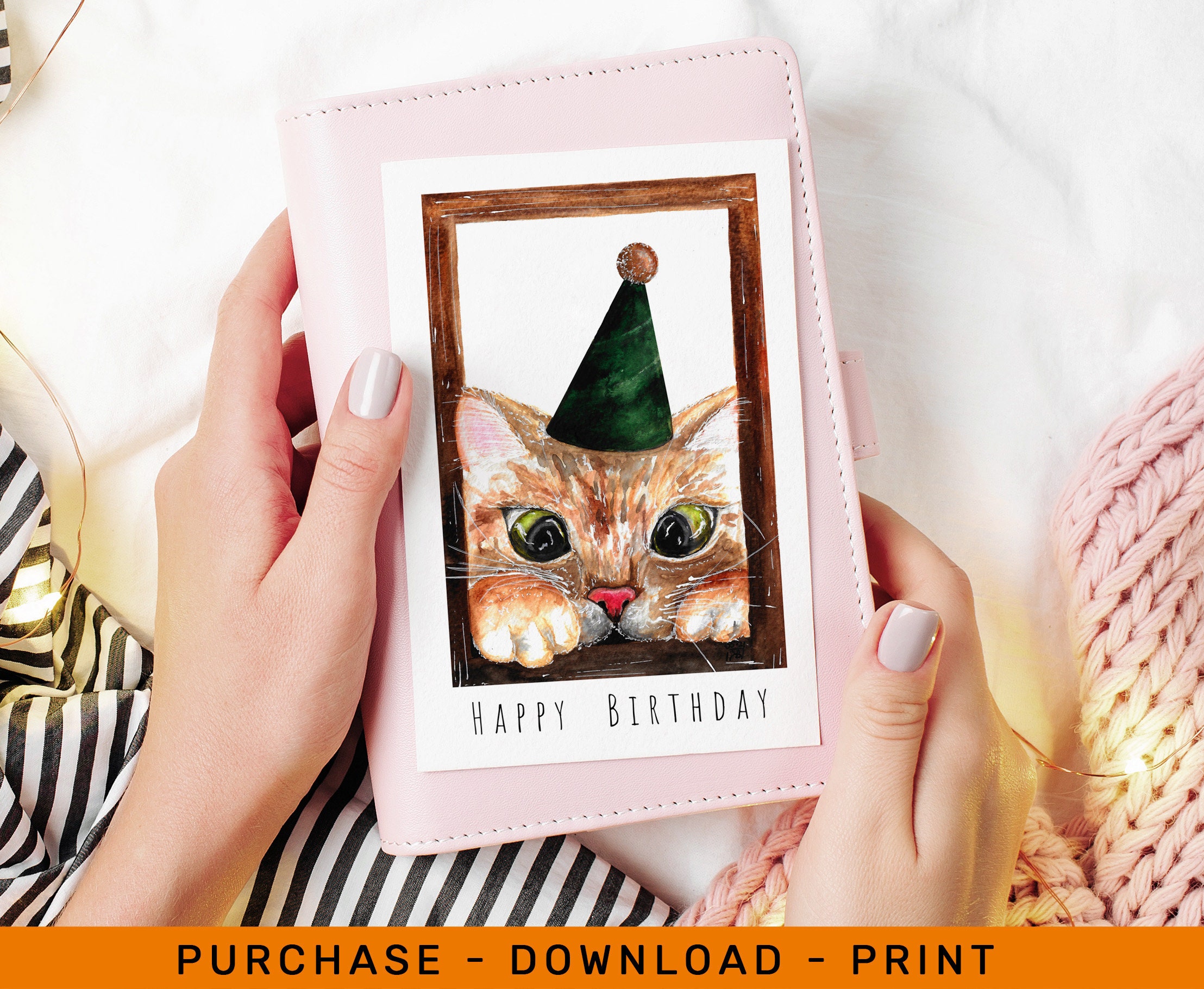 Printable Cat Card, Birthday Cat Card, Printable Greeting Card, Happy ...