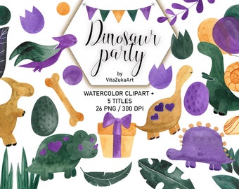 Watercolor Dinosaur Clipart: Dino Party Decorations (Digital Download)