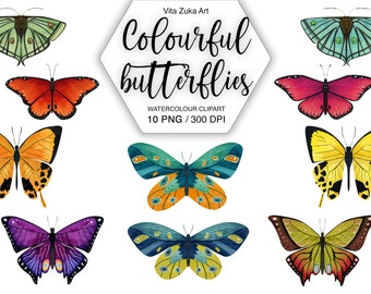 Watercolor Butterflies Clipart: PNG Set for Scrapbooking (Digital Download)