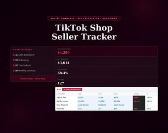 TikTok Shop Sales Tracker in Excel | Expense + Net Profit Calculator | Seller Dashboard | Google Sheets - FR