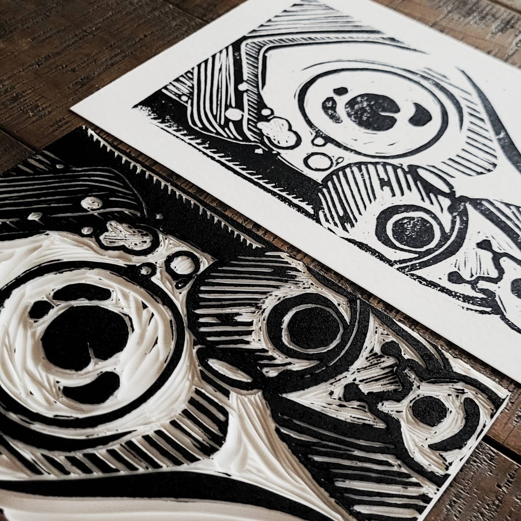 Handmade Linocut Art Print - Deep Sea Diver With Squid - Etsy