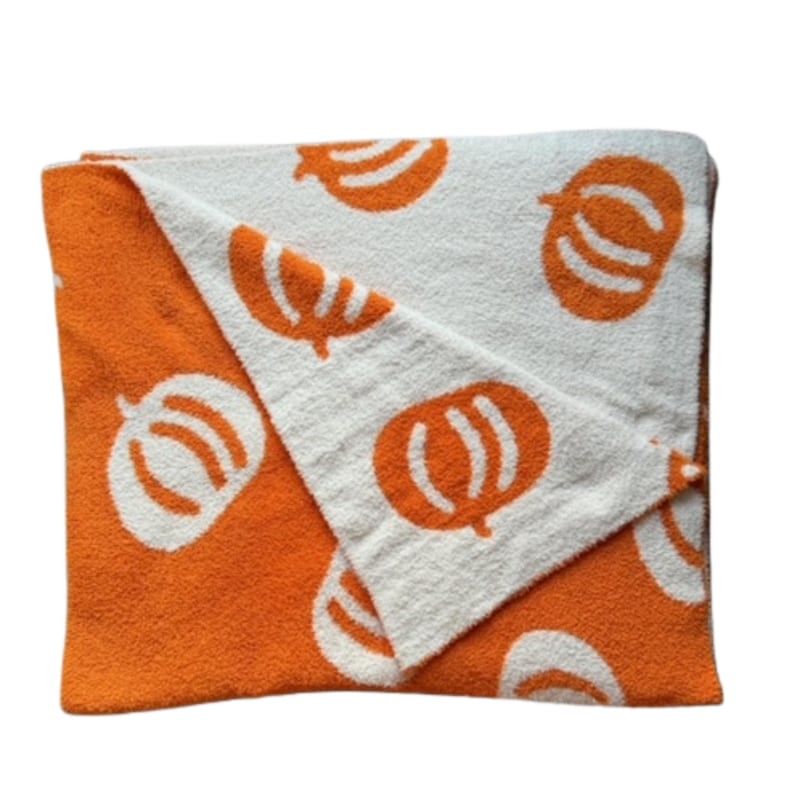 Pumpkin Throw Blanket, Fall Blanket, Halloween, Cozy, Ultrasoft, Plush, Strechy, Fluffy, Microfiber feather yarn, Two-sided, Reversible image 9