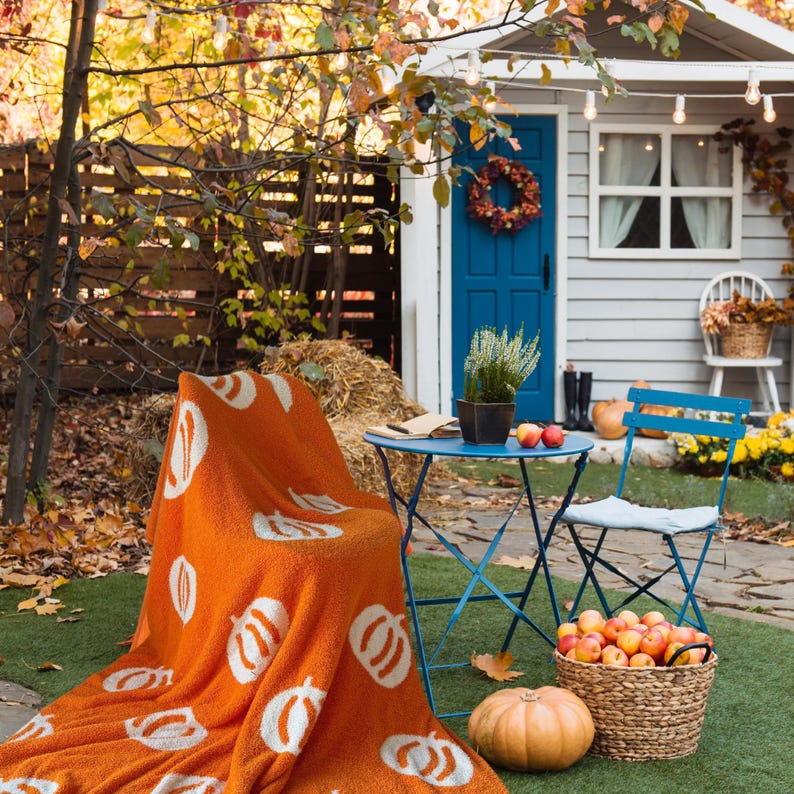 Pumpkin Throw Blanket, Fall Blanket, Halloween, Cozy, Ultrasoft, Plush, Strechy, Fluffy, Microfiber feather yarn, Two-sided, Reversible image 4
