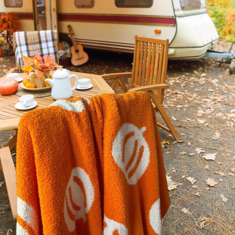 Pumpkin Throw Blanket, Fall Blanket, Halloween, Cozy, Ultrasoft, Plush, Strechy, Fluffy, Microfiber feather yarn, Two-sided, Reversible image 7