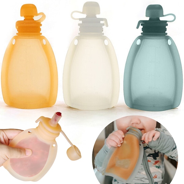 Reusable Refillable Silicone Food Pouch for Baby & Toddler Kids Squeezable Squeeze Pouch Freezer Safe Pre-k School Homemade Baby Food - 4 oz