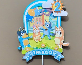 Adorno para tarta de cumpleaños de perro azul personalizado