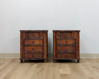 Vintage Nightstands Split Bamboo Reed Four Drawer British Colonial Regency Table