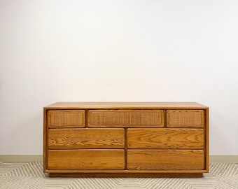 Lane Perception MCM 7-Drawer Cane Dresser Rare Vintage Find 64" Wide