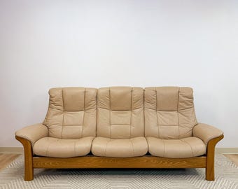 Ekornes Stressless Buckingham 3-Seat Recliner Sofa Vintage MCM 90" Wide