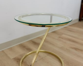 Round Brass Angular End Table Milo Baughman Style Postmodern Vintage MCM