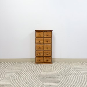 Vintage Pine Apothecary Cabinet 10 Drawer Wood Knobs Small Storage Antique Style