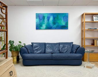 ヴィンテージブルーレザーソファ ストレスレススタイル 丸みを帯びた背もたれ MCMとポストモダン