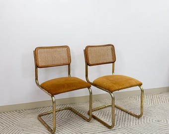 Pair of Cesca Chairs Brass Cane Vintage MCM Coastal Mid-Century Dining Chairs