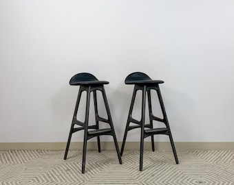 Rare Erik Buch MCM Teak Barstool Pair Danish Modern Vintage Collector Find