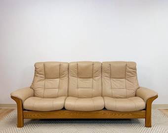 Ekornes Stressless Buckingham 3-Seat Recliner Sofa Vintage MCM 90" Wide