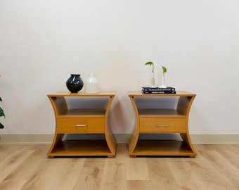 Unique Curved Hourglass Double Sided Nightstand Pair Vintage Accent