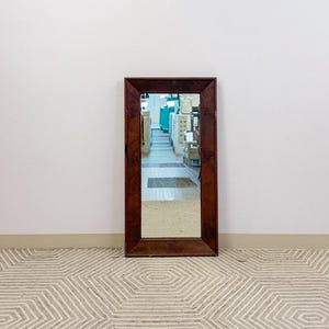 Vintage MCM Tigerwood Inlay Rectangular Mirror Mid-Century Rare Find