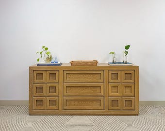 Thomasville Blonde Oak 9-Drawer Dresser Vintage Bedroom Storage MCM Dresser