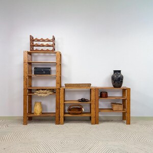 Vintage Modular Pine 4-Piece Shelf Unit Rustic Stackable Bookcase Organic Modern