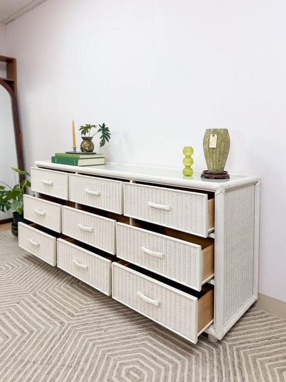 white coastal dresser Bryant Beach | Lacquered Linen Double | White Linen The Heritage Coast Dresser with Mirror brings timeless elegance and practical function to your bedroom Vintage White Wicker 9 Drawer