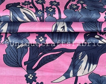 Tessuto in voile di cotone con stampa floreale e di uccelli: per sartoria e patchwork.