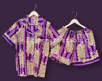 Conjunto de pijama de algodón con estampado de tigre: ropa de dormir suave de verano para mujer.