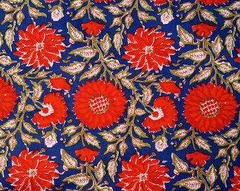 Floral Cotton Fabric: Indian Block Print Sewing Fabric By The Yard