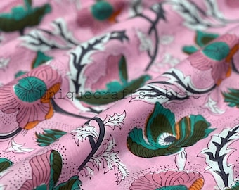 Floral Print Cotton Fabric: Indian Hand Block Print Sewing Material