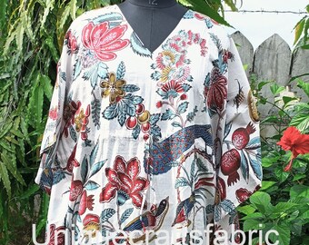 Floral Cotton Kaftan: Indian Print Maxi Dress, Beach Cover-Up