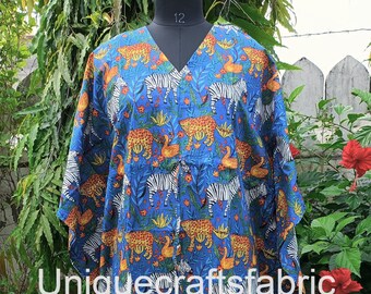 Tiger Zebra Print Cotton Kaftan: Indian Maxi Dress, Beach Cover Up