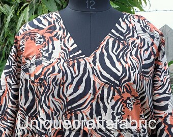 Tiger Print Cotton Kaftan: Indian Maxi Dress, Beach Cover Up