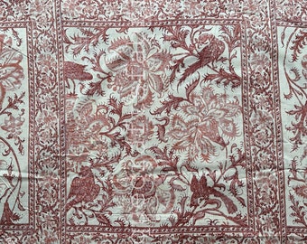 Floral Bird Print Cotton Fabric: Hand Block Printed Indian Fabric By The Yard