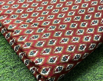 Hand Printed Indian Cotton Fabric: Floral Sewing Material By The Yard