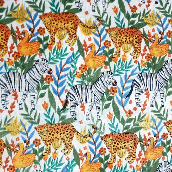 New Zebra & Tiger Printed Cotton Fabric, Animal Safari Fabric, Soft Cotton Fabric By The Yard, Quilting And Sewing Fabric