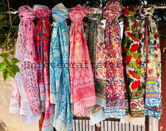 Indian Hand Block Print Cotton Scarfs, Beach Sarongs, Soft Summer Pareo Lot, Gift For Her