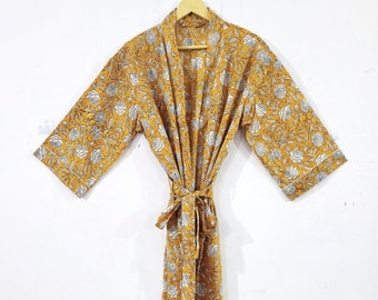 Cotton Bath Robe, Beachwear Kimono Robe, Floral Print Block Print Kimono, Indian Kimono, Japanese Kimono,  Nightwear Kimono