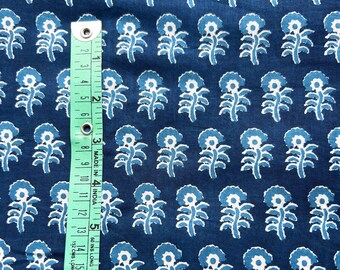 Blue Indigo Cotton Fabric: Indian Block Print Fabric By The Yard