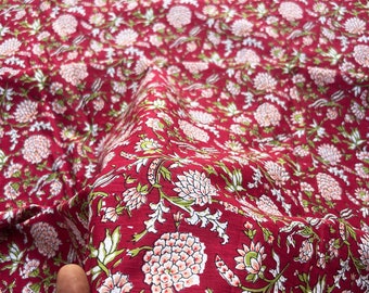 Floral Print Cotton Fabric: Hand Block Printed Indian Sewing Fabric