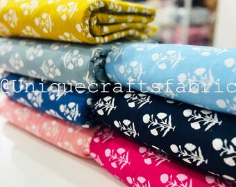 Hand Block Print Cotton Voile Fabric, Floral Print, Indian Fabric