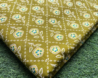 Block Print Cotton Fabric By The Yard: Handmade Floral Dyed Fabric