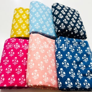 Hand Block Printed Cotton Voile Fabric: Indian Floral Fabric By The Yard