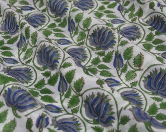Tela de algodón con estampado floral: Material de costura con estampado de bloques indio